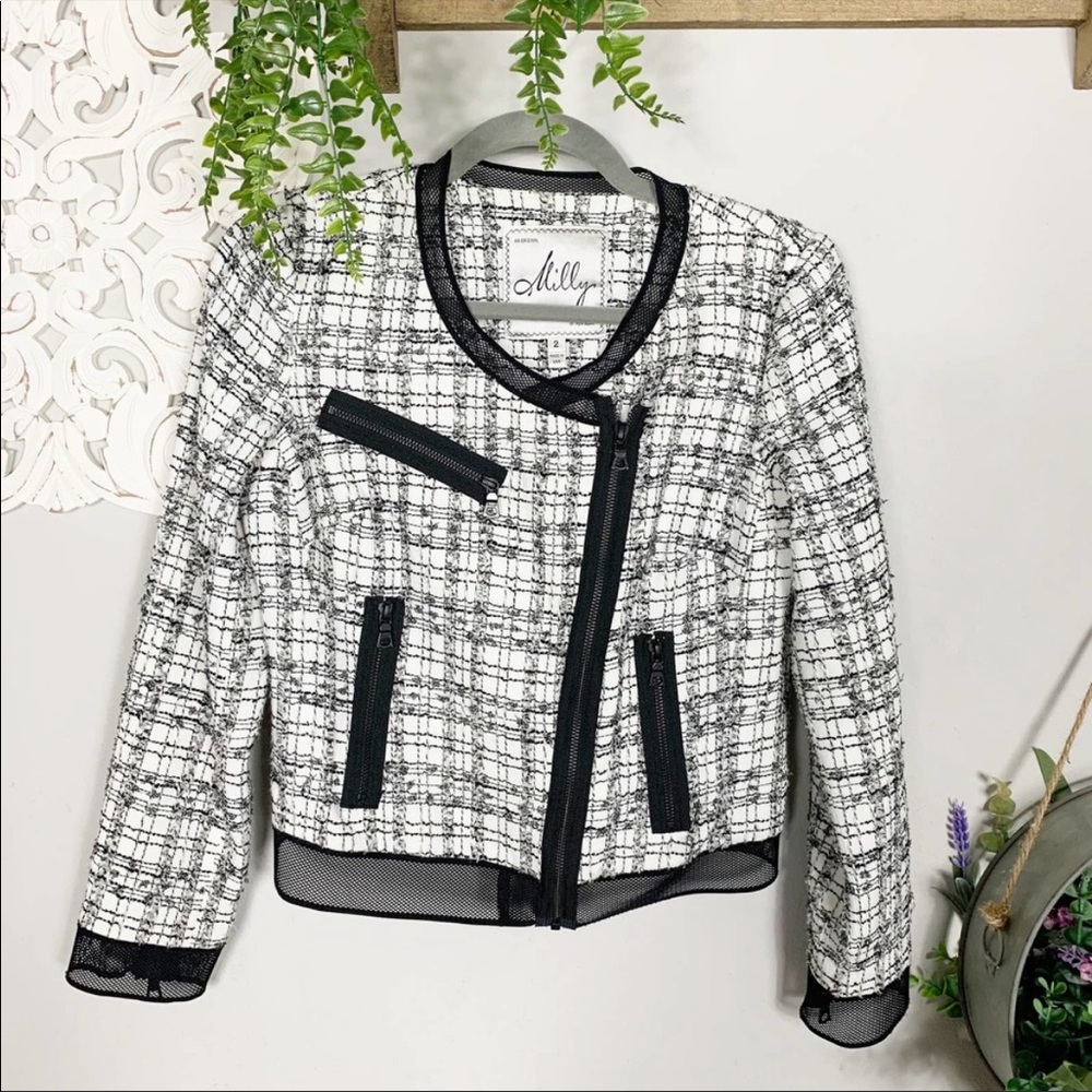 Milly | Tweed Mesh Moto Jacket, Sz 2